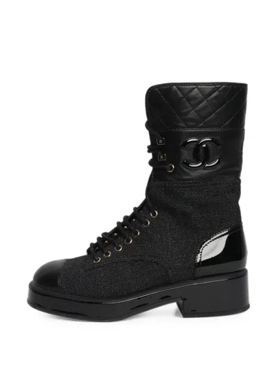 Pre-owned Chanel Turn-lock Biker Boots In Black
