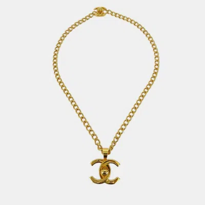 Pre-owned Chanel Turnlock Charm Gold Chain Necklace 97p
