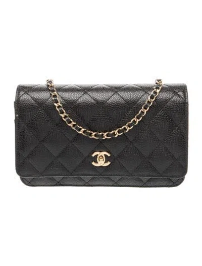 Pre-owned Chanel Turnlock Classic Quilted Wallet On Chain In Black