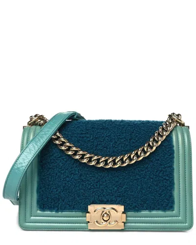 Pre-owned Chanel Turquoise Calfskin Shearling Medium Boy Flap Turquoise (authentic Pre-  Loved)