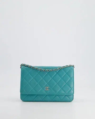 Pre-owned Chanel Turquoise Wallet On Chain Bag In Lambskin With Silver Hardware In Blue