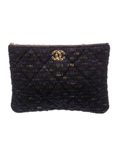 Pre-owned Chanel Tweed 19 O-case Pouch In Black