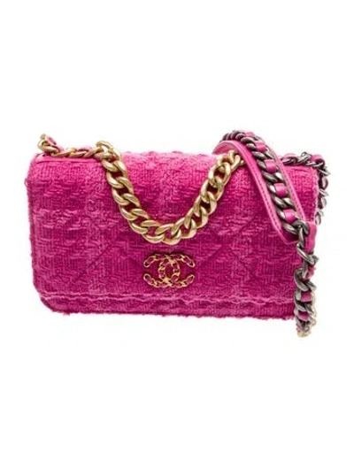 Pre-owned Chanel Tweed 19 Wallet On Chain In Pink