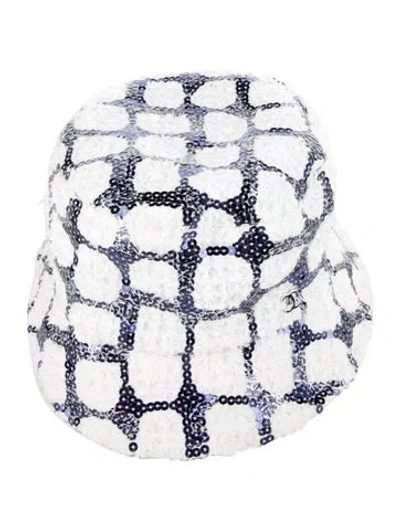 Pre-owned Chanel Tweed 2023 Cc Bucket Hat In White