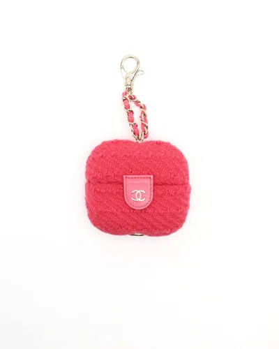 Pre-owned Chanel Tweed Airpods Pro Case In Pink