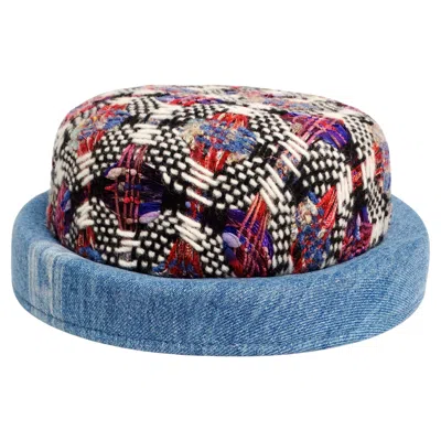 Pre-owned Chanel Tweed And Denim Bowler Hat In Gray
