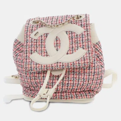 Pre-owned Chanel Tweed And Lambskin Cc Mania Backpack In Red