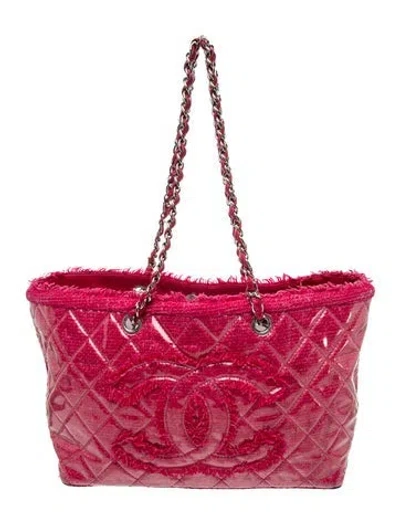 Pre-owned Chanel Tweed & Vinyl Tote In Pink