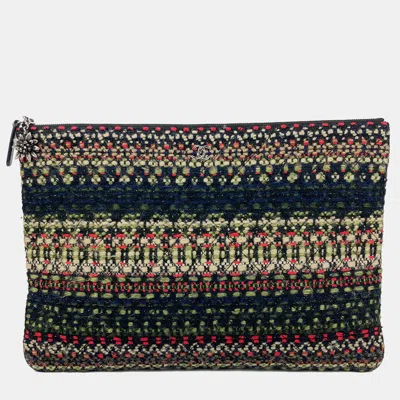Pre-owned Chanel Tweed And Wool Zipped Pouch In Multicolor