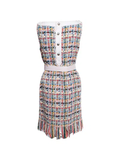 Pre-owned Chanel Tweed Belted Mini Dress In Neutral