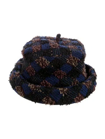 Pre-owned Chanel Tweed Beret Hat In Blue