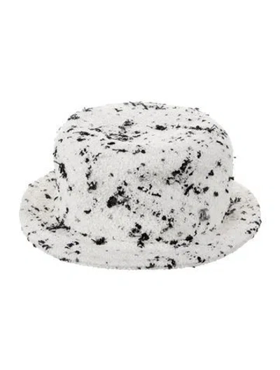 Pre-owned Chanel Tweed Boater Hat In White