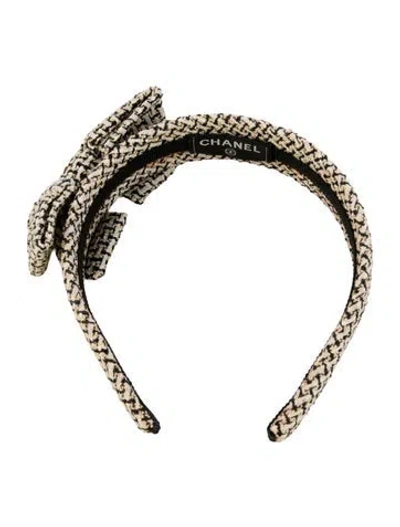 Pre-owned Chanel Tweed Bow Headband In Neutrals
