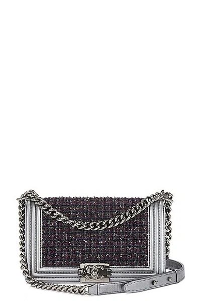 Pre-owned Chanel Tweed Boy Shoulder Bag In Silver