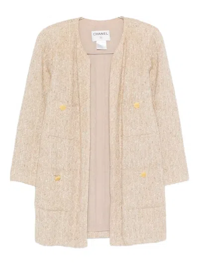 Pre-owned Chanel Tweed Button-detail Coat In Neutral