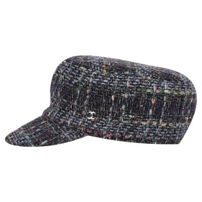 Pre-owned Chanel Tweed Cap With 'cc' Logo Detail In Black