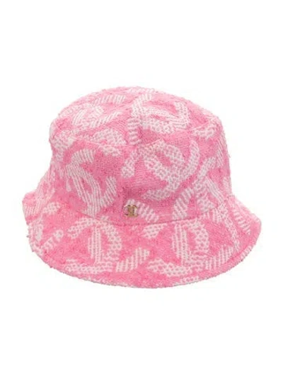 Pre-owned Chanel Tweed Cc Bucket Hat In Pink/white