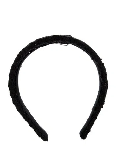 Pre-owned Chanel Tweed Cc Headband In Black/metallic