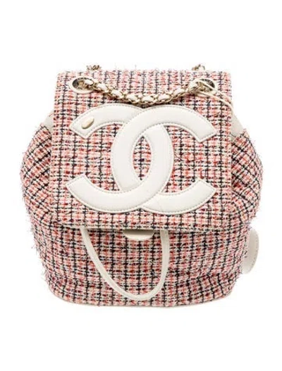 Pre-owned Chanel Tweed Cc Mania Backpack In Red