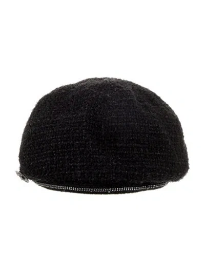Pre-owned Chanel Tweed Chain-link Beret In Black