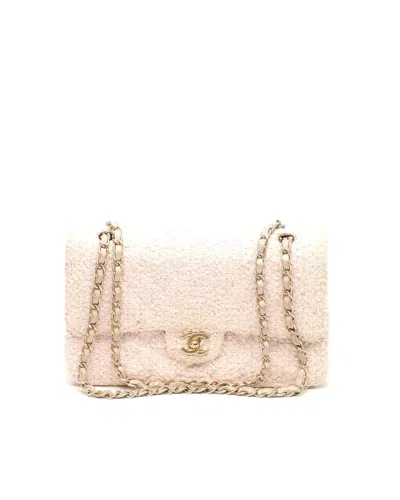 Pre-owned Chanel Tweed Classic Medium Double Flap Bag In Pink