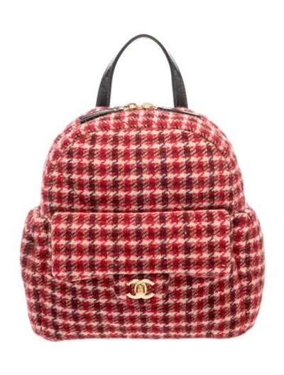 Pre-owned Chanel Tweed Coco Neige Quilted Backpack In Red