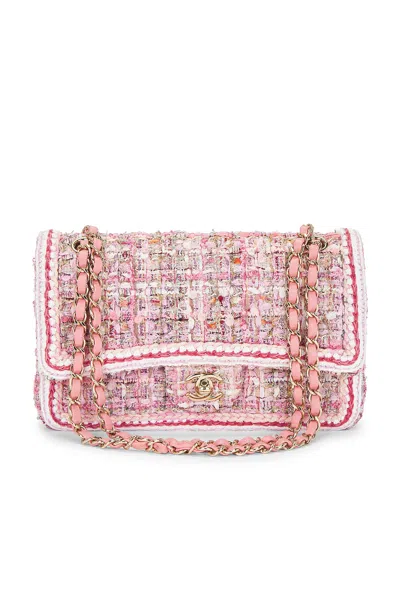 Pre-owned Chanel Tweed Double Flap Bag In Pink