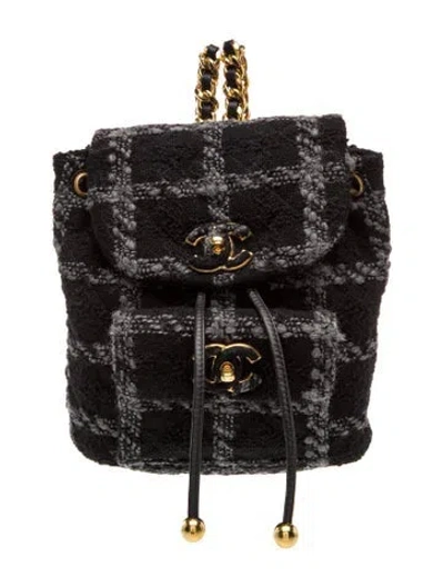 Pre-owned Chanel Tweed Duma Backpack In Black