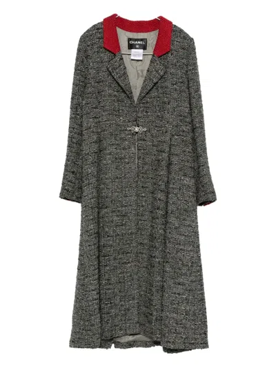Pre-owned Chanel Tweed Embellished Coat In Gray