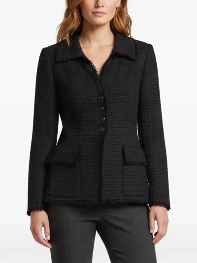 Pre-owned Chanel Tweed Flared-hem Jacket In Black