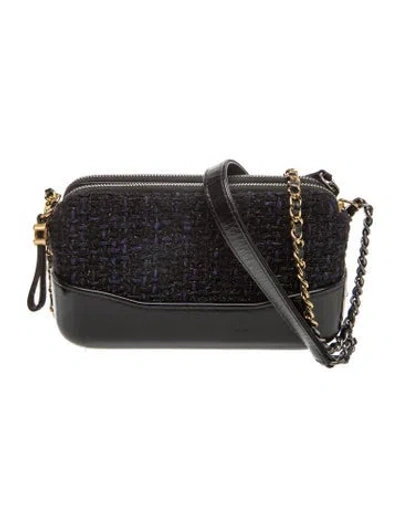 Pre-owned Chanel Tweed Gabrielle Clutch W/ Chain In Black