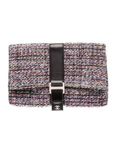 Pre-owned Chanel Tweed Grip Clutch In Multi