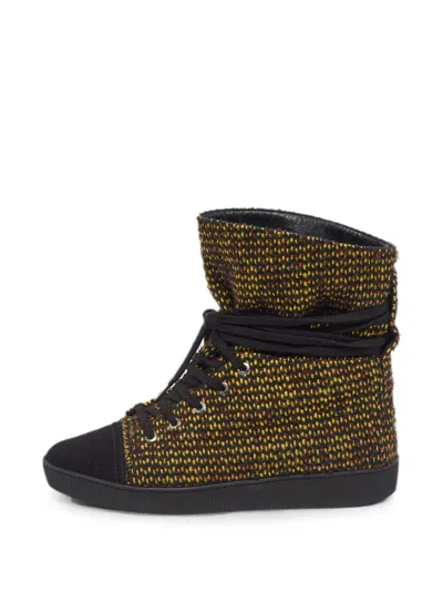 Pre-owned Chanel Tweed Hi-top Sneakers In Yellow