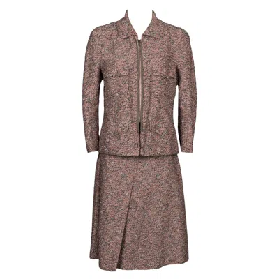Pre-owned Chanel Tweed Jacket And Skirt Suit Set In Brown