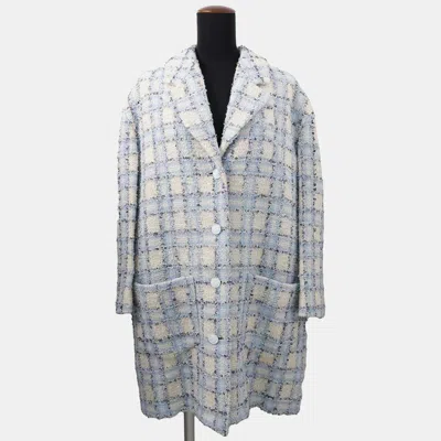 Pre-owned Chanel Tweed Jacket Size 34 Light Blue Wool 42% Nylon 41% Viscose 12% Polyester 3% Cashmere 2%
