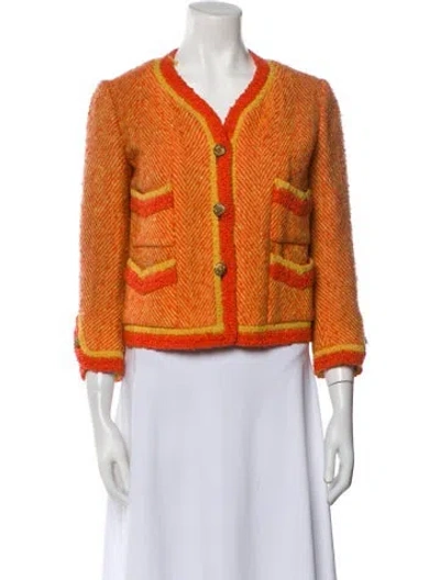 Pre-owned Chanel Tweed Jacket Vintage 1966 In Orange