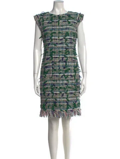 Pre-owned Chanel Tweed Knee-length Dress In Green