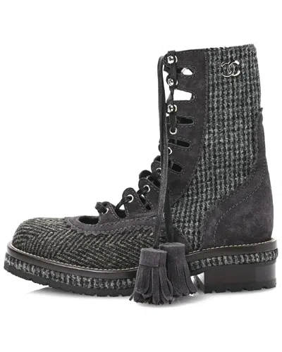 Pre-owned Chanel Tweed Lace-up Boot (authentic Pre-loved)