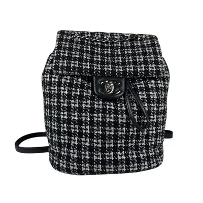 Pre-owned Chanel Tweed Leather Backpack () In Black