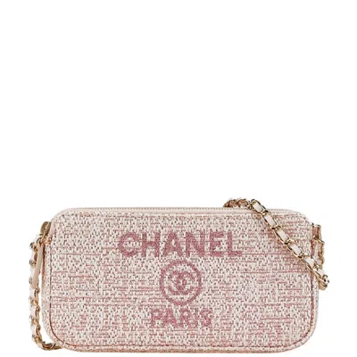 Pre-owned Chanel Tweed Leather Deauville Coco Mark Chain Shoulder Bag In Pink
