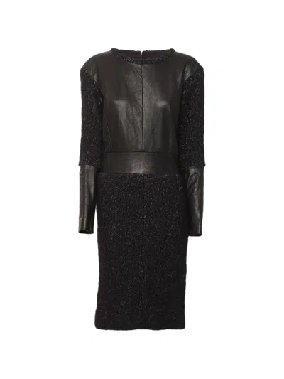 Pre-owned Chanel Tweed Leather Midi Dress In Purple