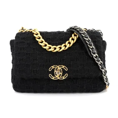 Pre-owned Chanel Tweed Leather Shoulder Bag () In Black