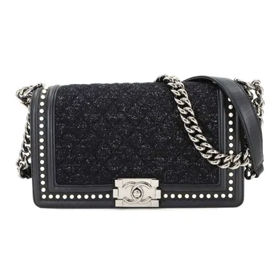 Pre-owned Chanel Tweed Leather Shoulder Bag () In Black