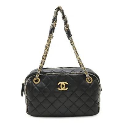 Pre-owned Chanel Tweed Leather Shoulder Bag () In Black