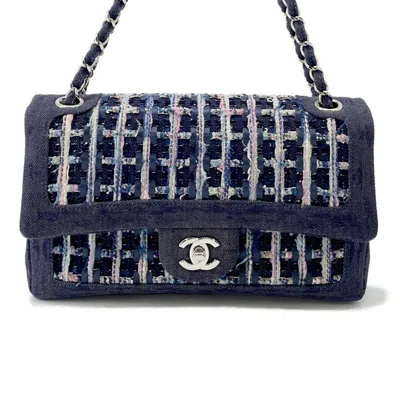 Pre-owned Chanel Tweed Leather Shoulder Bag () In Blue