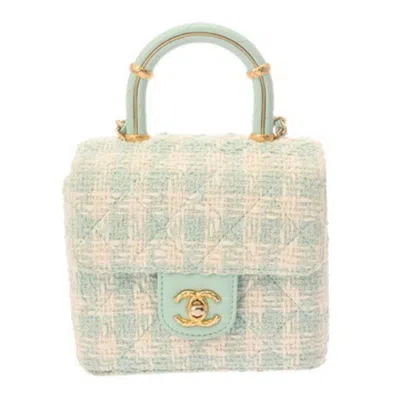 Pre-owned Chanel Tweed Leather Shoulder Bag () In Green