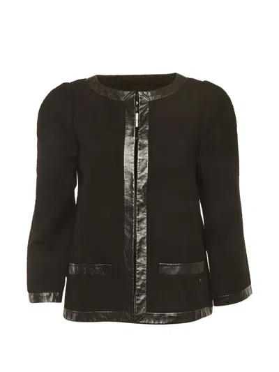 Pre-owned Chanel Tweed Leather-trim Jacket In Black