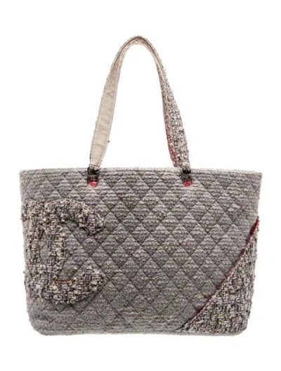 Pre-owned Chanel Tweed Ligne Cambon Tote In Gray