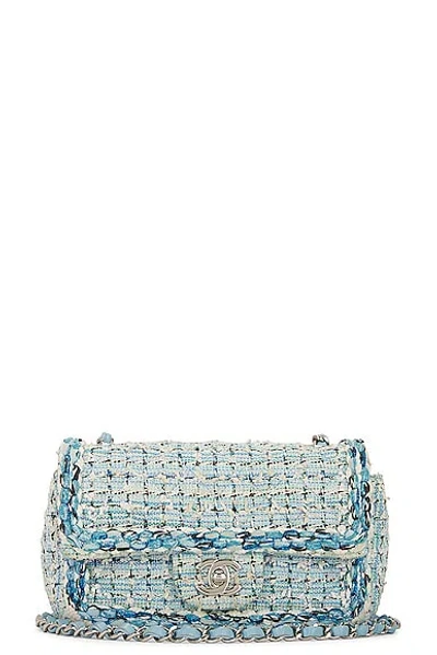 Pre-owned Chanel Tweed Chain Shoulder Bag In Blue