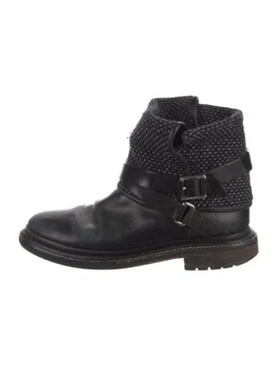 Pre-owned Chanel Tweed Moto Boots In Black